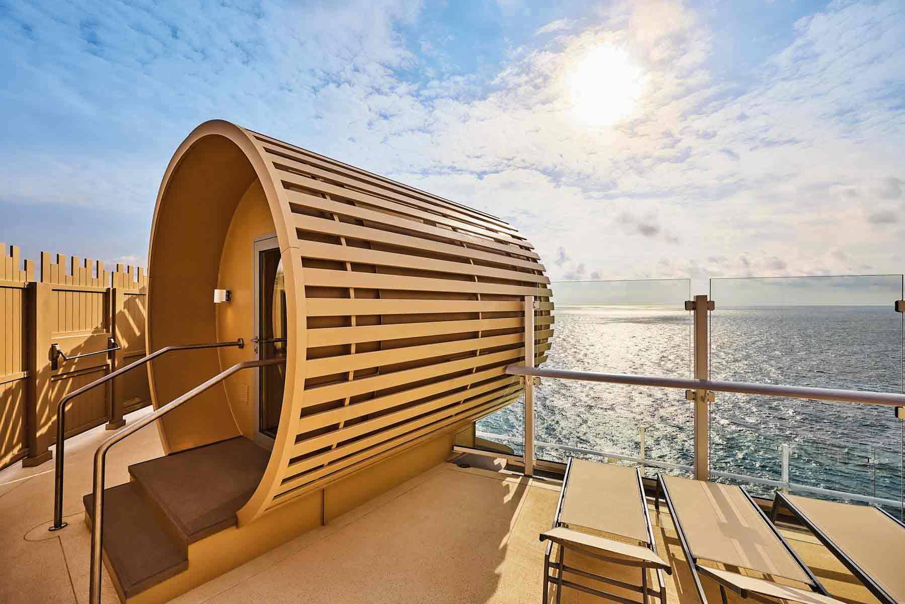 Mein Schiff Relax Mistral Deck with barrel sauna