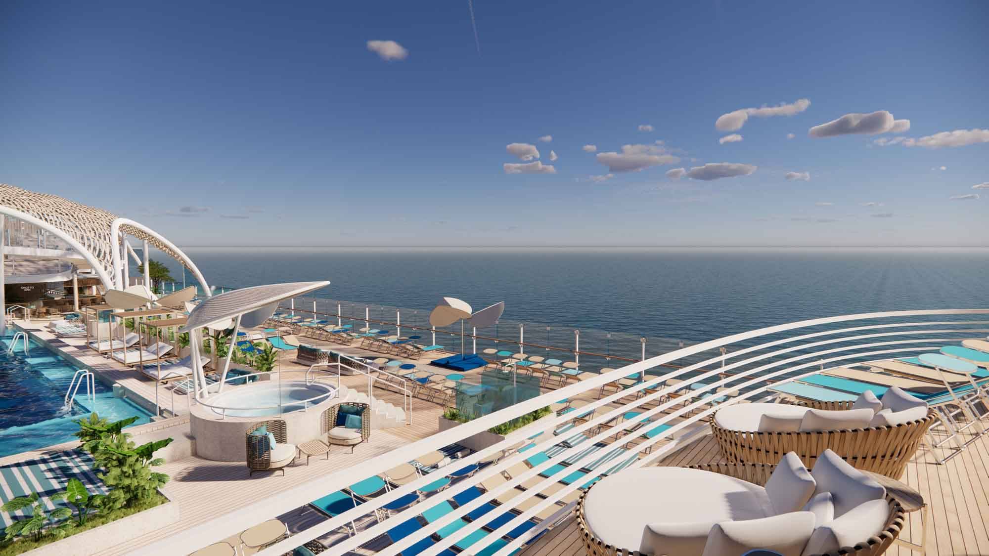 Mein Schiff Relax Marcoon-Dach & Blick auf das Pooldeck