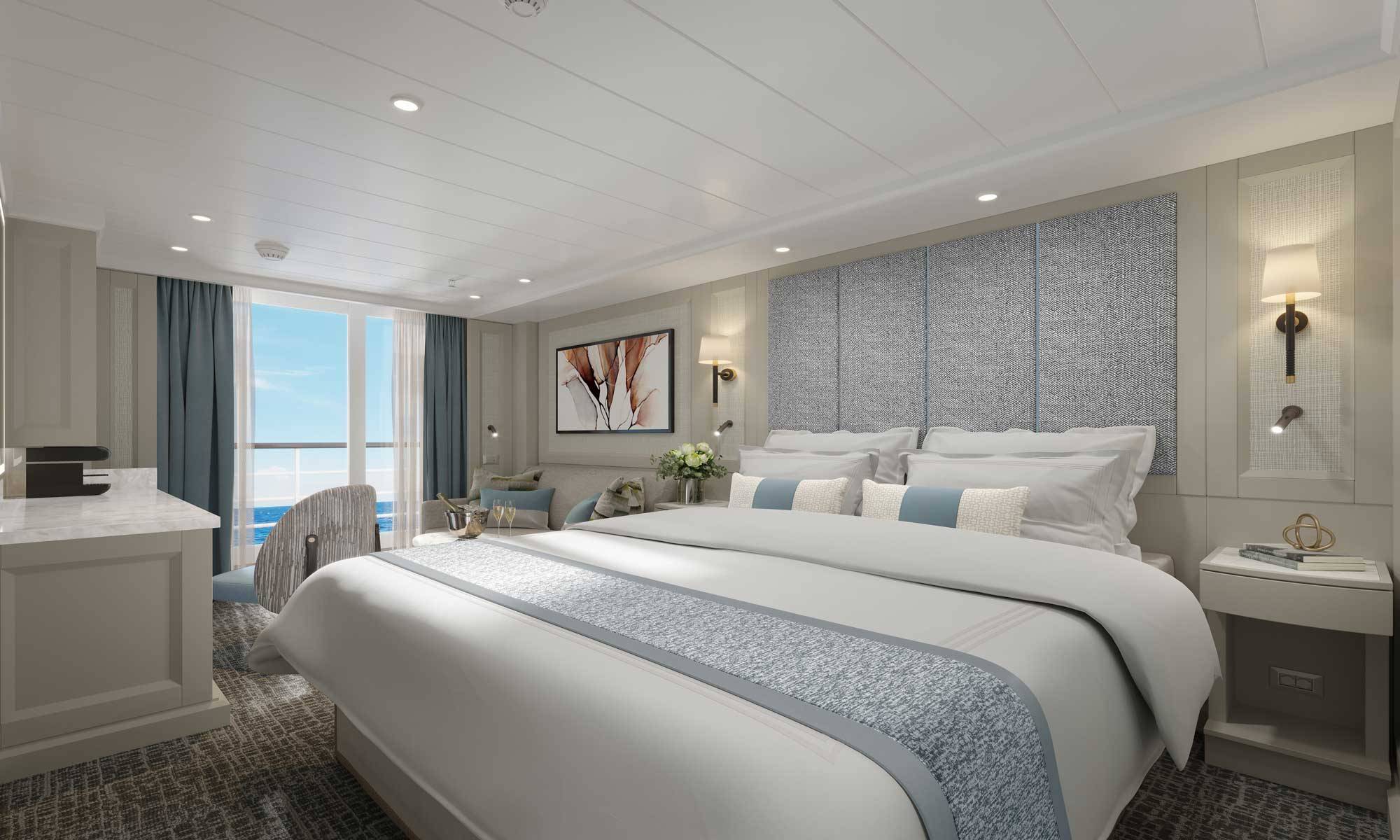 Seven Seas Prestige Deluxe Veranda Suite Schlafzimmer